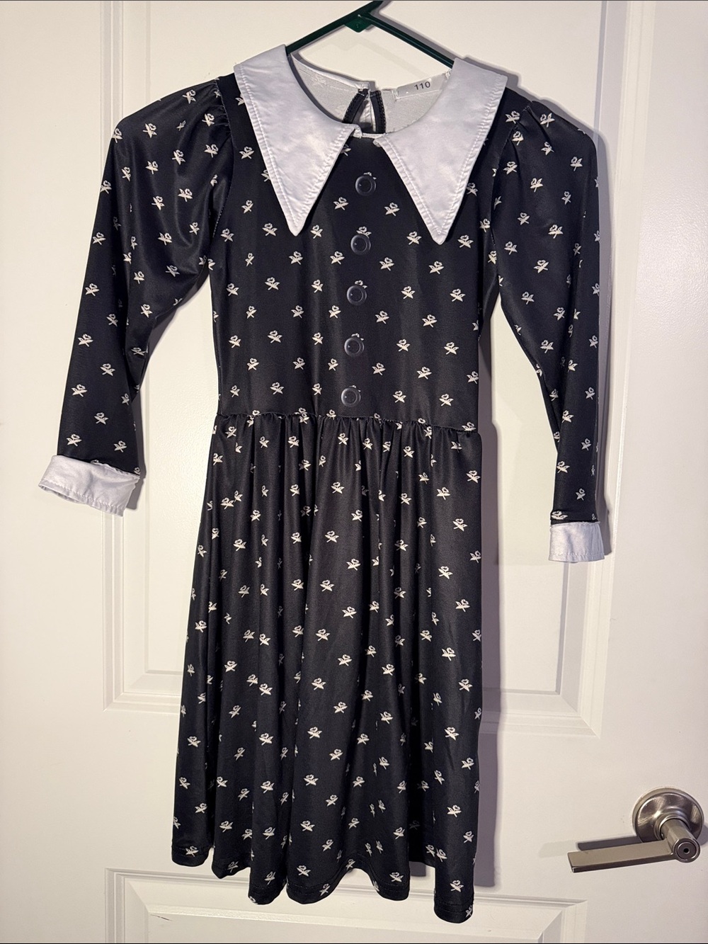 Black Dress with White Collar and Skull Print
